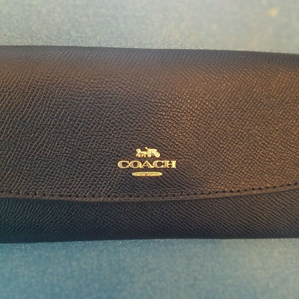 NWT Coach Black Crossgrain Leather Soft Wallet